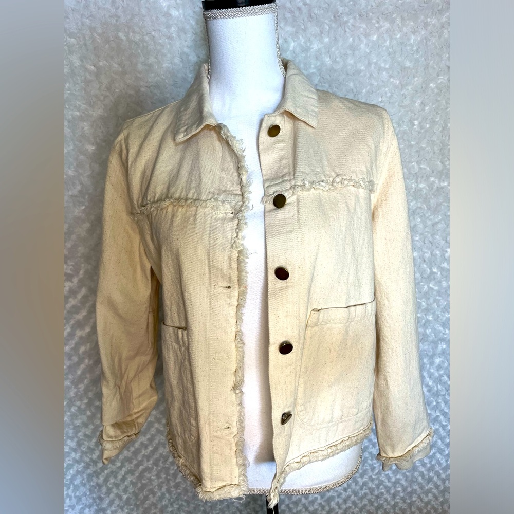 Mod Ref cream fringe denim jacket size large
